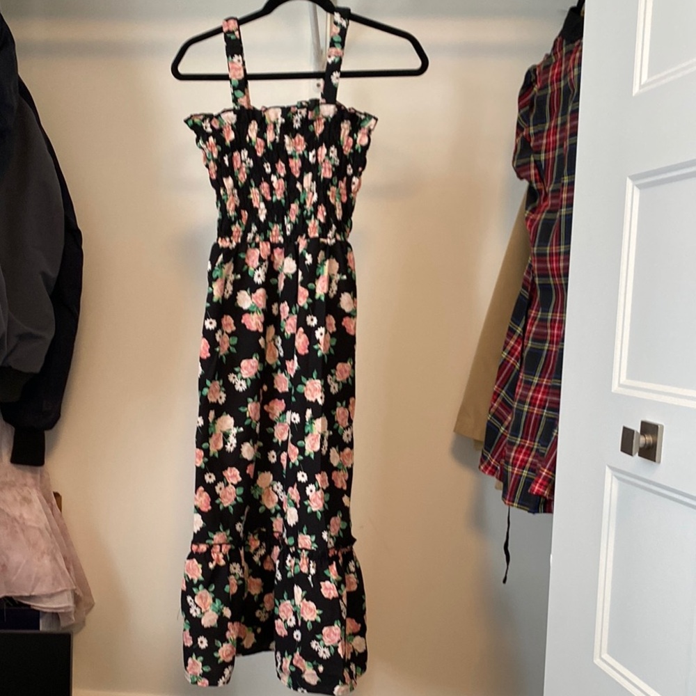 H&M Black Floral Dress with Pink and Green Accents
